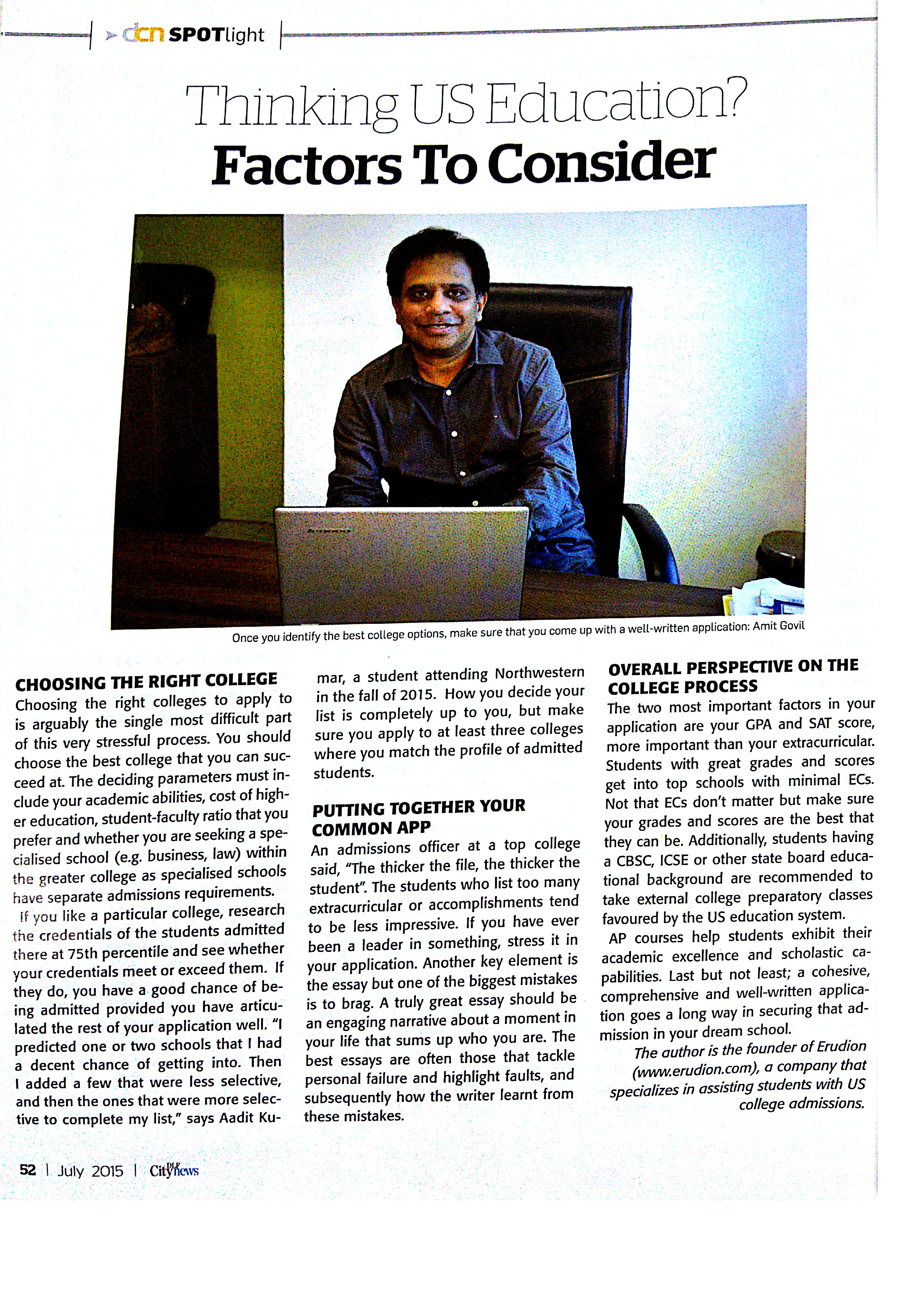 Erudion in the News – A glimpse of what our CEO, Amit Govil says about “Thinking US Education?”
